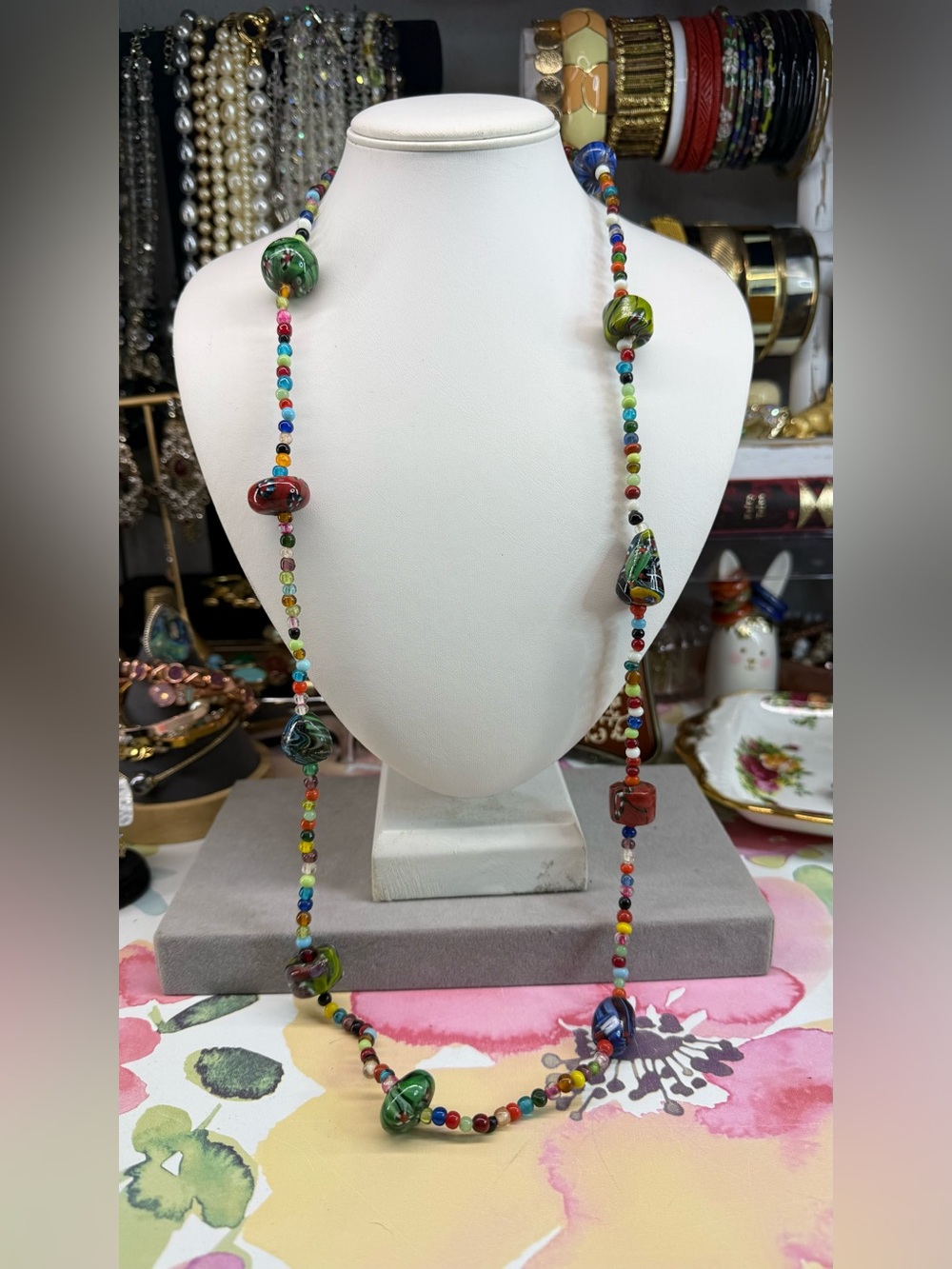 Artisan Milfore Glass Multicolor Glass Bead Necklace - 42”
